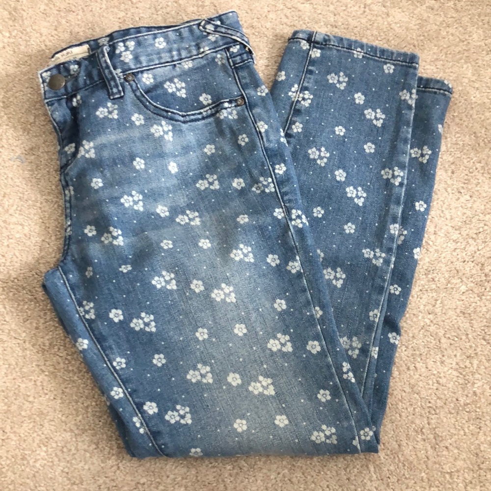 Free People Floral Denim Ankle Cropped Jean